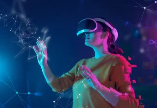 Photo of a person entering the metaverse using VR googles