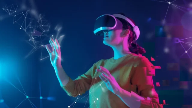 Photo of a person entering the metaverse using VR googles